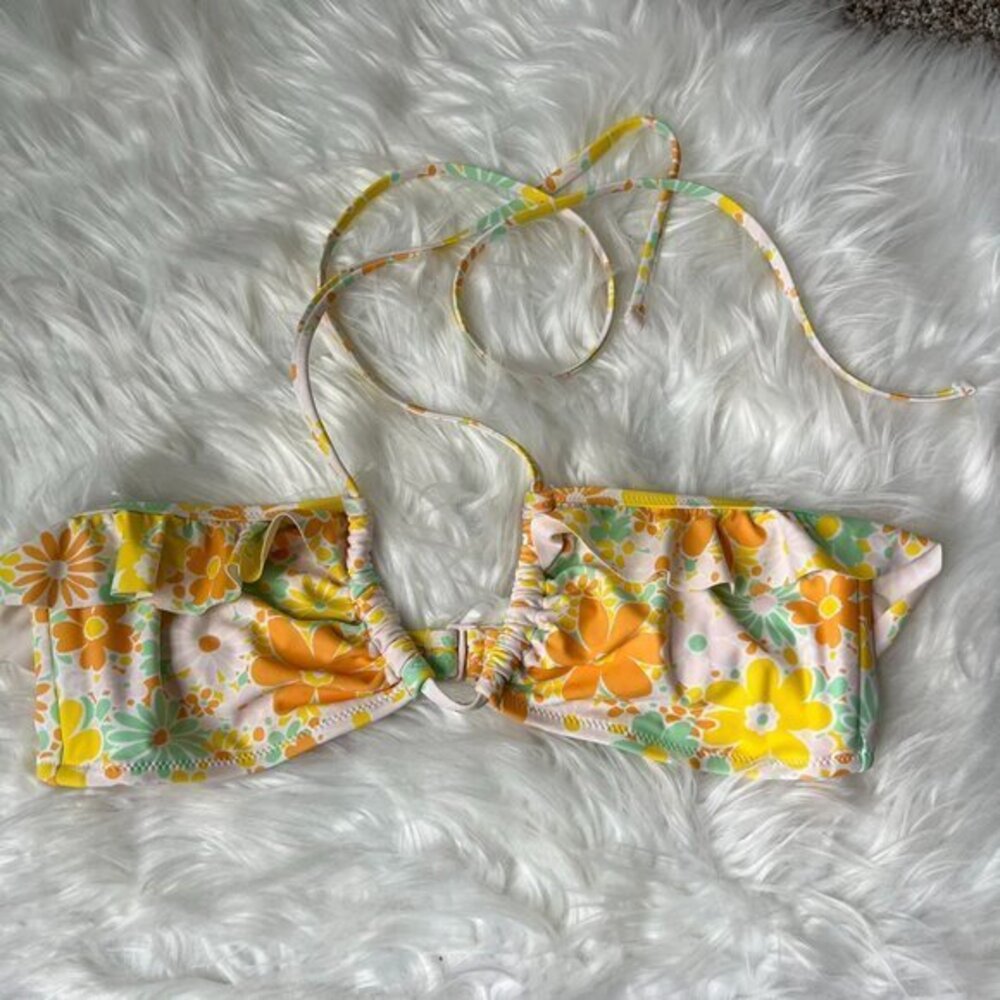 Aerie Yellow Floral Halter Bikini Women's Medium